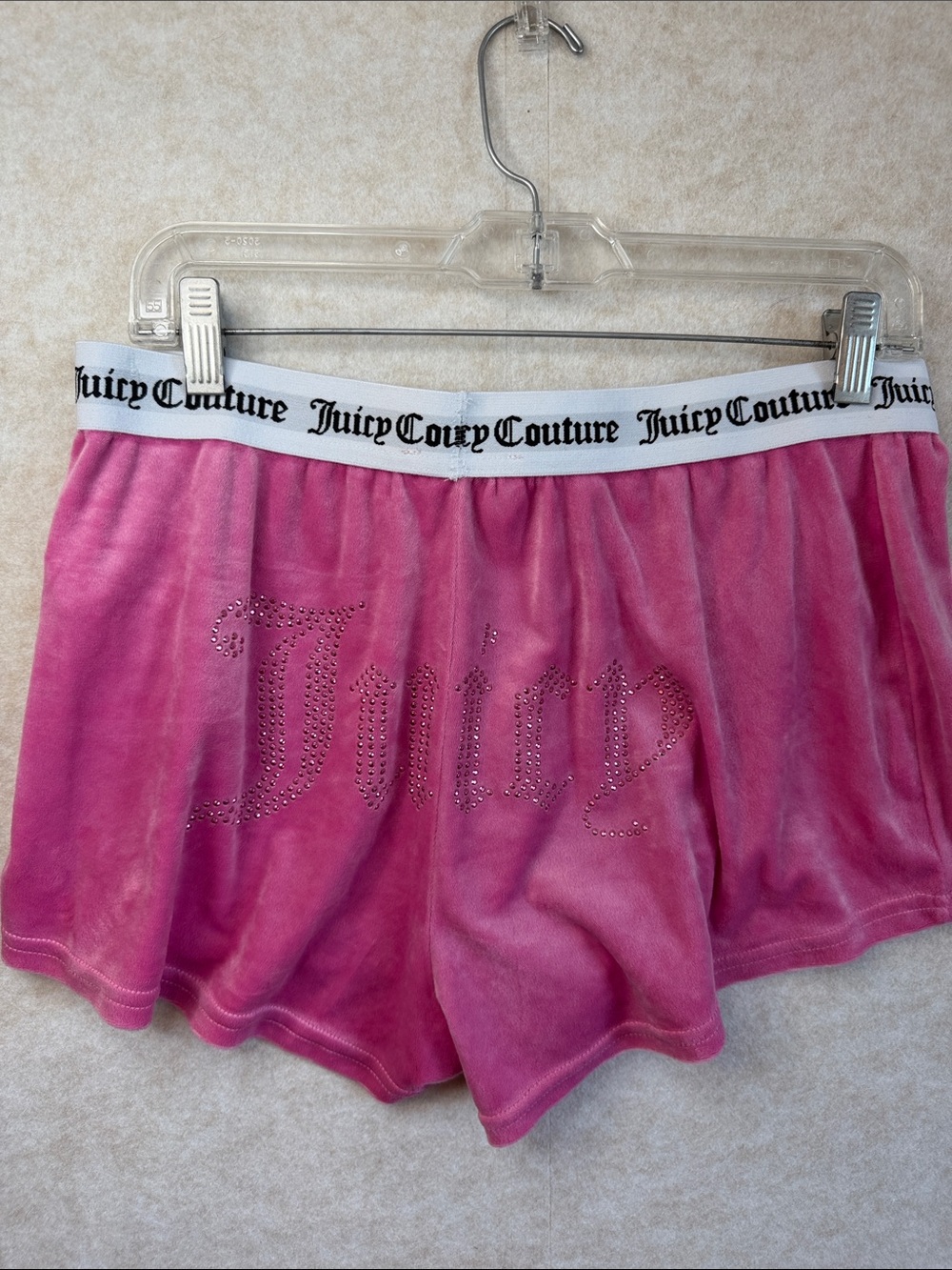 Y2K Juicy Couture Pink Velour Rhinestone Logo Sleep Shorts Womens large lounge